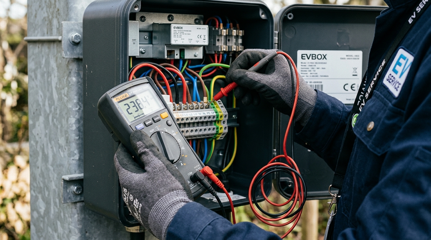 Licensed electrician diagnosing and repairing EV charger in Issaquah WA (98027 & 98029)